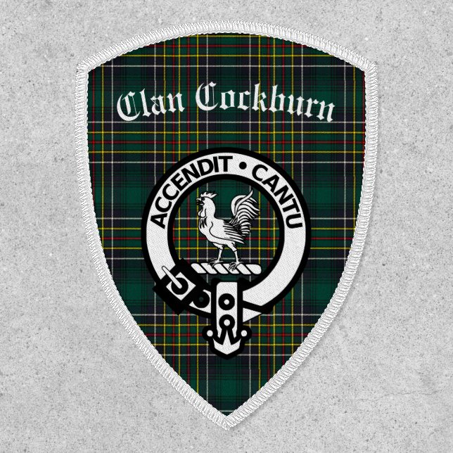 Clan Cockburn Crest Badge and Tartan Iron On Patch (Front)