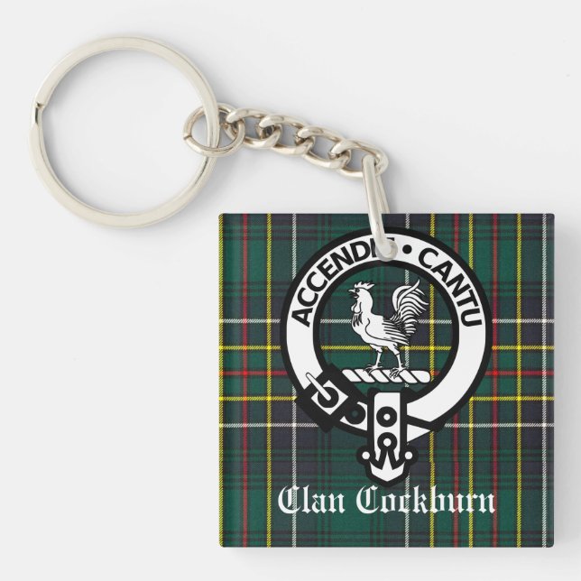 Clan Cockburn Crest Badge and Tartan Keychain (Front)