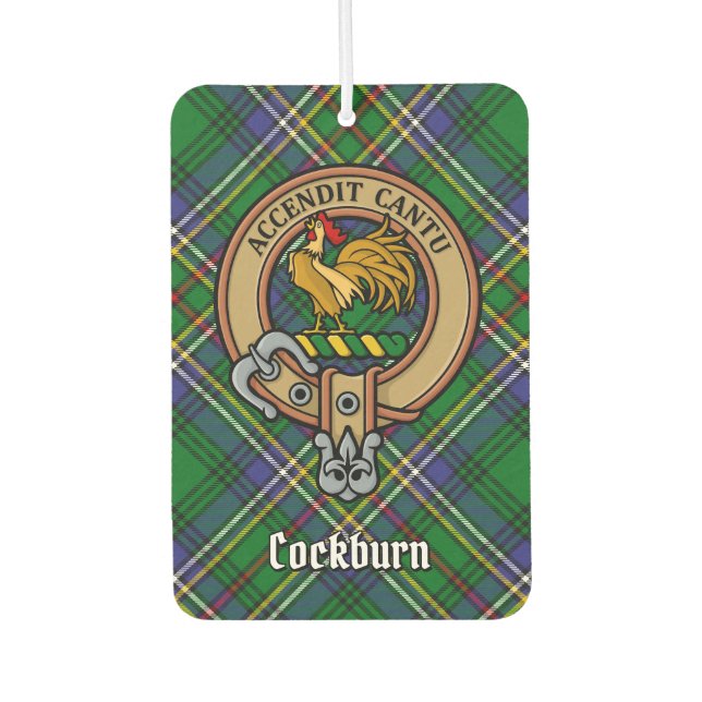 Clan Cockburn Crest over Tartan Air Freshener (Front)