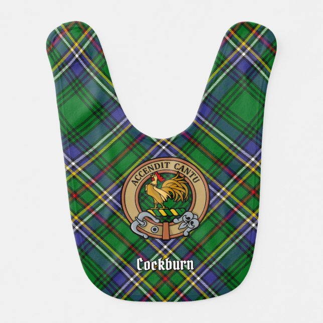 Clan Cockburn Crest over Tartan Baby Bib (Front)