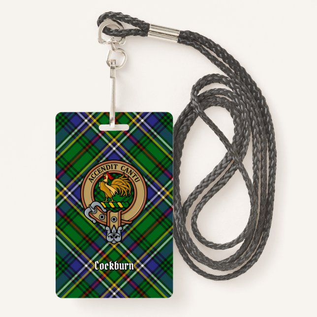 Clan Cockburn Crest over Tartan Badge (Front with Lanyard)
