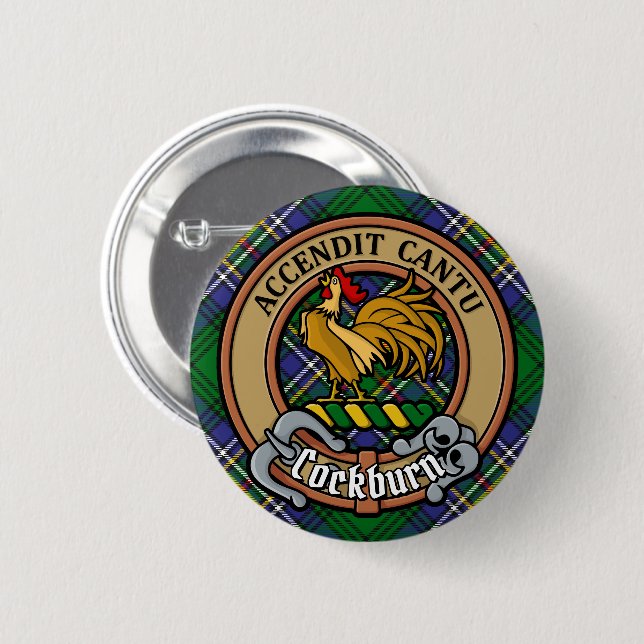 Clan Cockburn Crest over Tartan Button (Front & Back)