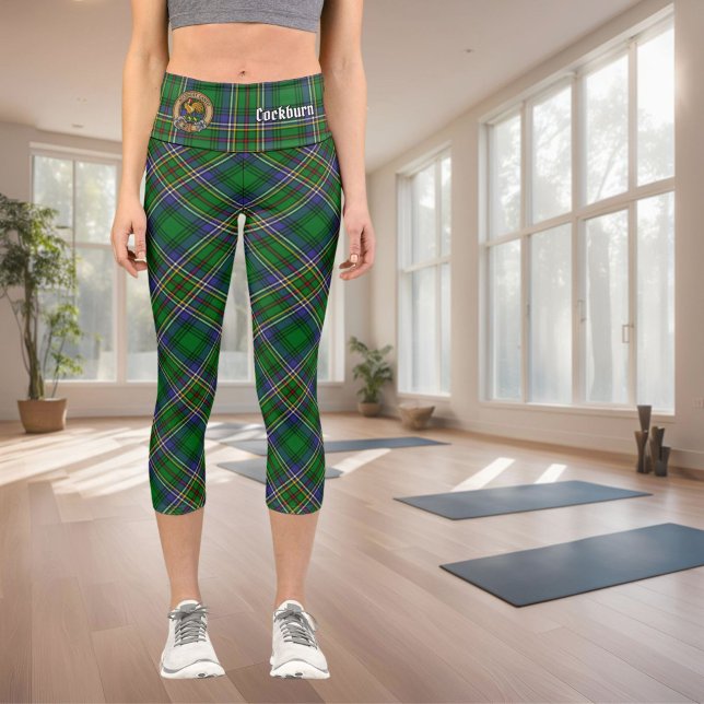 Clan Cockburn Crest over Tartan Capri Leggings (Creator Uploaded)