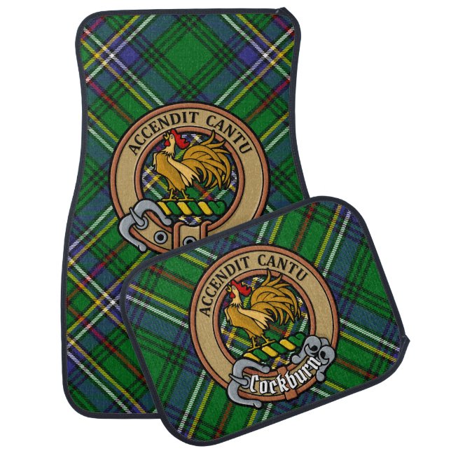 Clan Cockburn Crest over Tartan Car Floor Mat (Set)