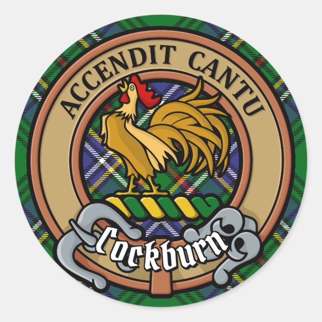 Clan Cockburn Crest over Tartan Classic Round Sticker (Front)