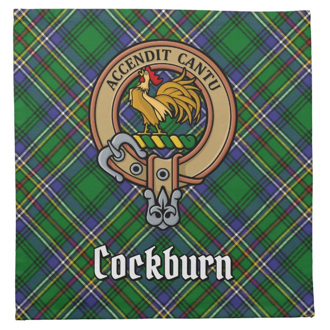 Clan Cockburn Crest over Tartan Cloth Napkin (Front)