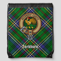 Clan Cockburn Crest over Tartan Drawstring Bag
