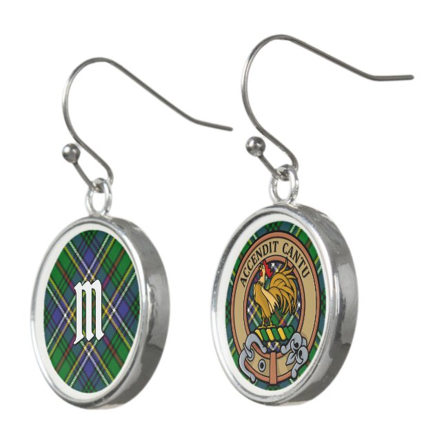 Clan Cockburn Crest over Tartan Earrings (Angled)
