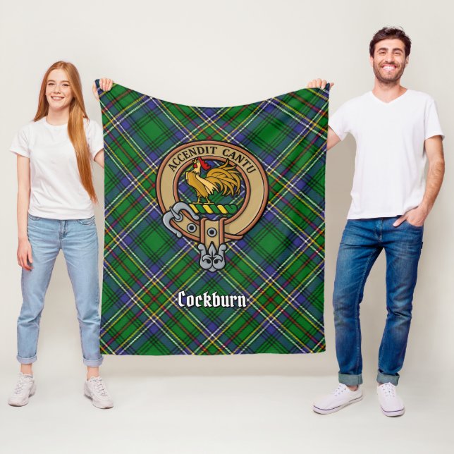 Clan Cockburn Crest over Tartan Fleece Blanket (In Situ)