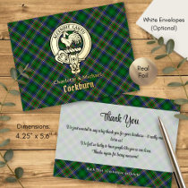 Clan Cockburn Crest over Tartan Foil Invitation Postcard
