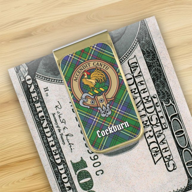 Clan Cockburn Crest over Tartan Gold Finish Money Clip (Creator Uploaded)