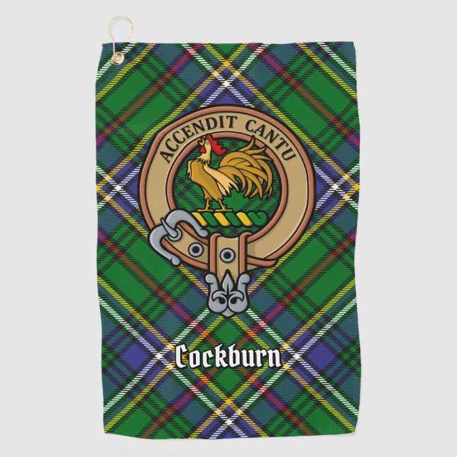 Clan Cockburn Crest over Tartan Golf Towel (Front)
