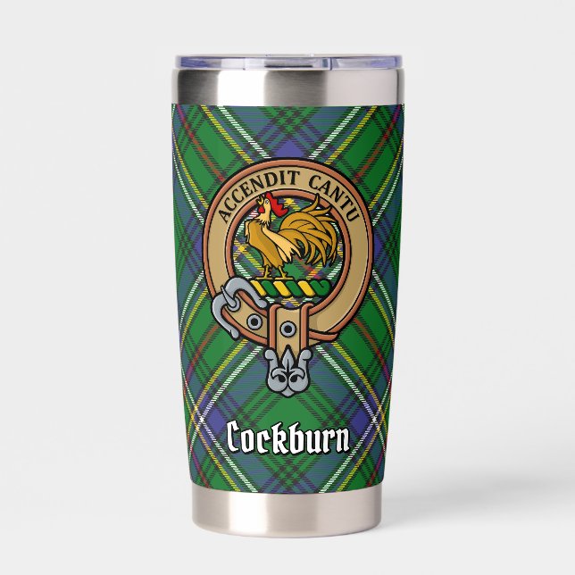 Clan Cockburn Crest over Tartan Insulated Tumbler (Front)