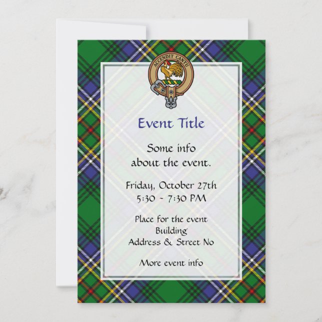 Clan Cockburn Crest over Tartan Invitation (Front)