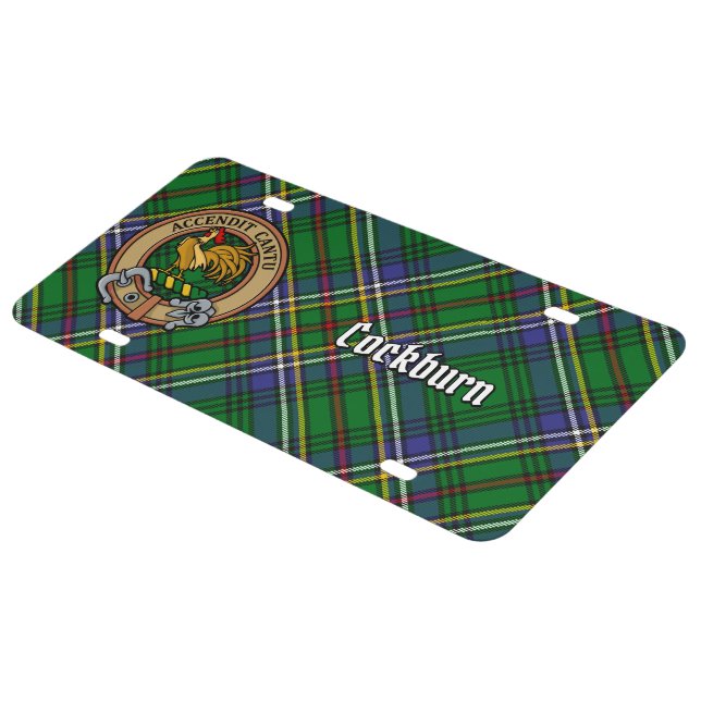 Clan Cockburn Crest over Tartan License Plate (Side)