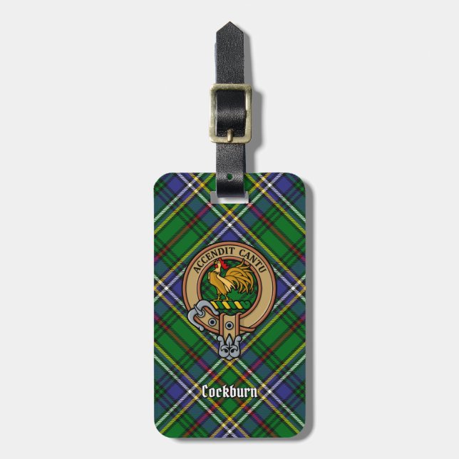Clan Cockburn Crest over Tartan Luggage Tag (Front Vertical)