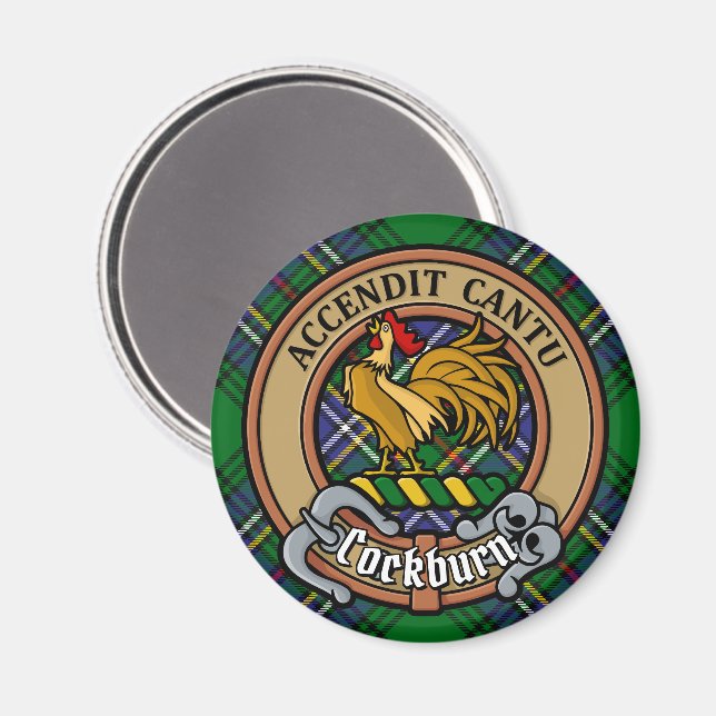 Clan Cockburn Crest over Tartan Magnet (Front/Back)