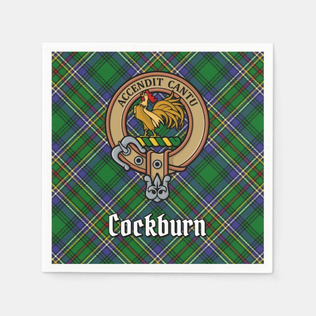 Clan Cockburn Crest over Tartan Napkins (Front)