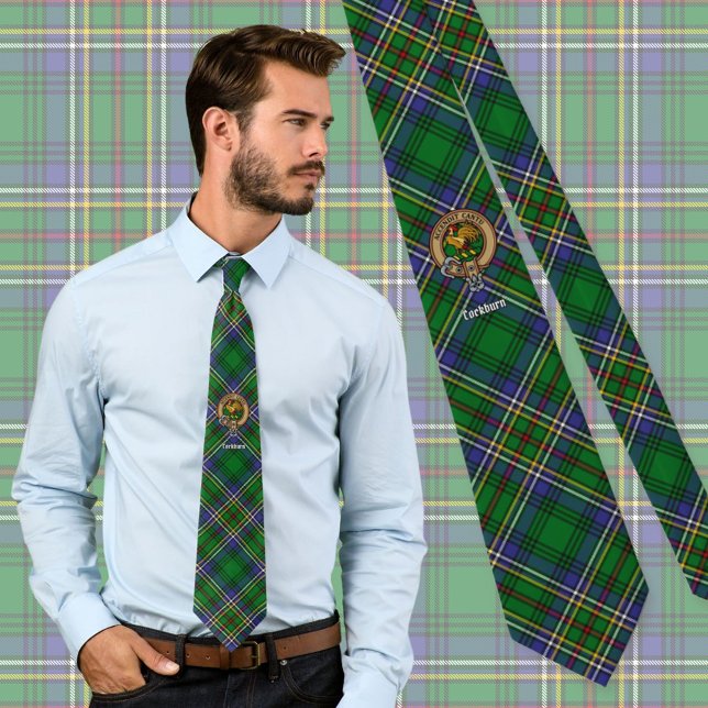 Clan Cockburn Crest over Tartan Neck Tie (Creator Uploaded)