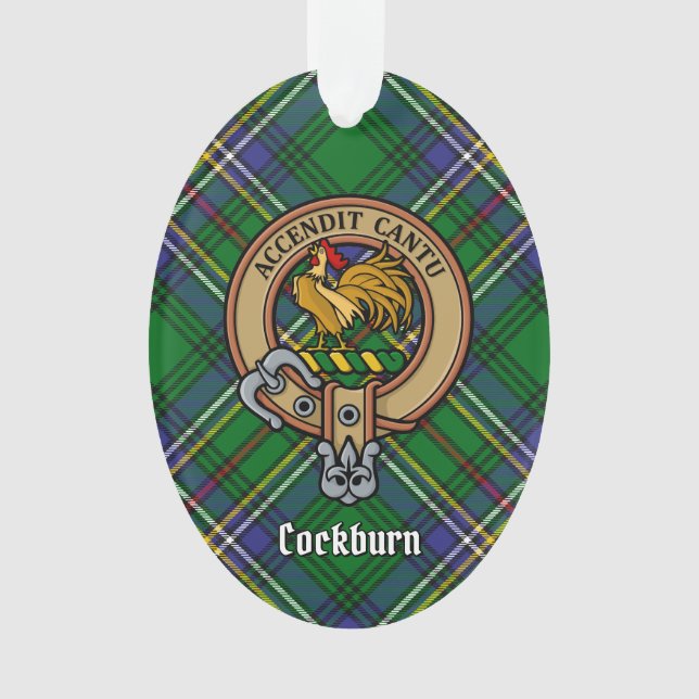 Clan Cockburn Crest over Tartan Ornament (Front)