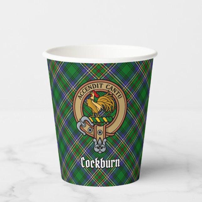 Clan Cockburn Crest over Tartan Paper Cups (Front)