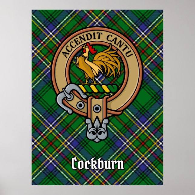 Clan Cockburn Crest over Tartan Poster (Front)