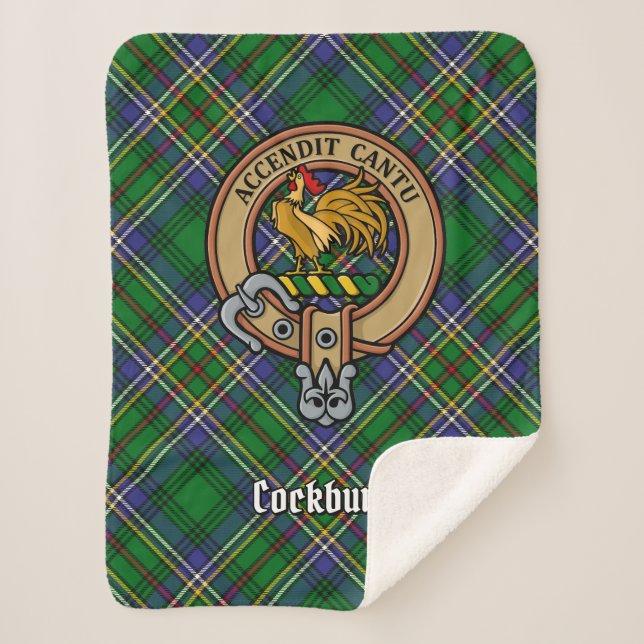 Clan Cockburn Crest over Tartan Sherpa Blanket (Front)