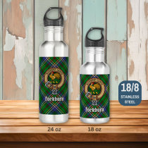 Clan Cockburn Crest over Tartan Stainless Steel Water Bottle