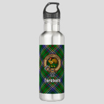 Clan Cockburn Crest over Tartan Stainless Steel Water Bottle