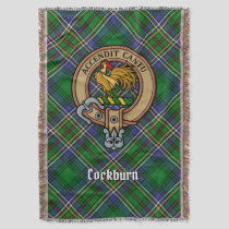 Clan Cockburn Crest over Tartan Throw Blanket