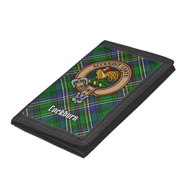 Clan Cockburn Crest over Tartan Trifold Wallet (Bottom)