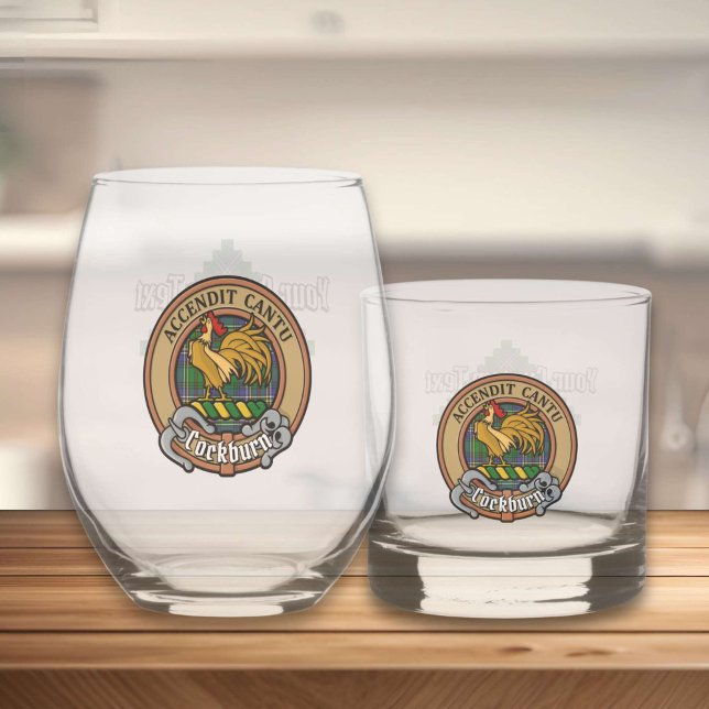 Clan Cockburn Crest over Tartan Whiskey Glass (Creator Uploaded)