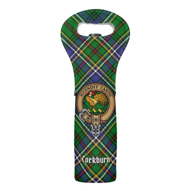 Clan Cockburn Crest over Tartan Wine Bag (Front)