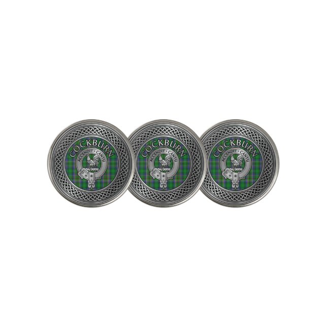 Clan Cockburn Crest & Tartan Knot Golf Ball Marker (3 Up)