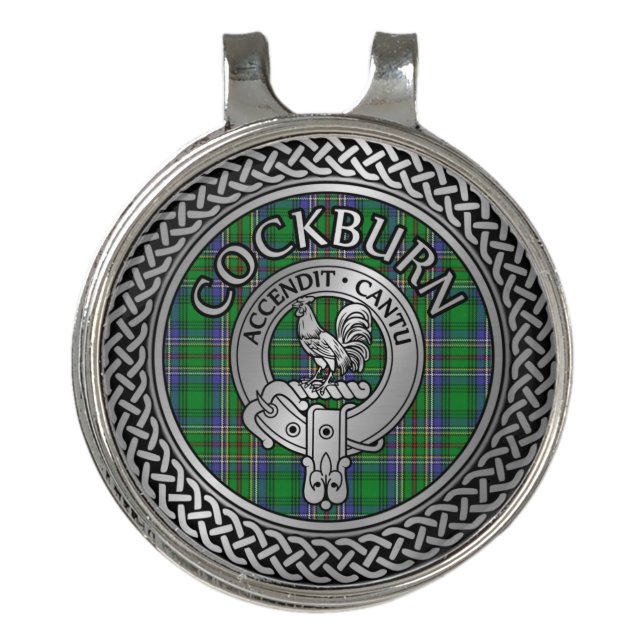 Clan Cockburn Crest & Tartan Knot Golf Hat Clip (Front)