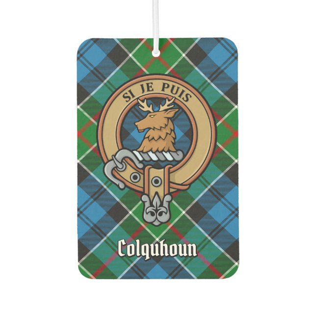 Clan Colquhoun Crest over Tartan Air Freshener (Front)