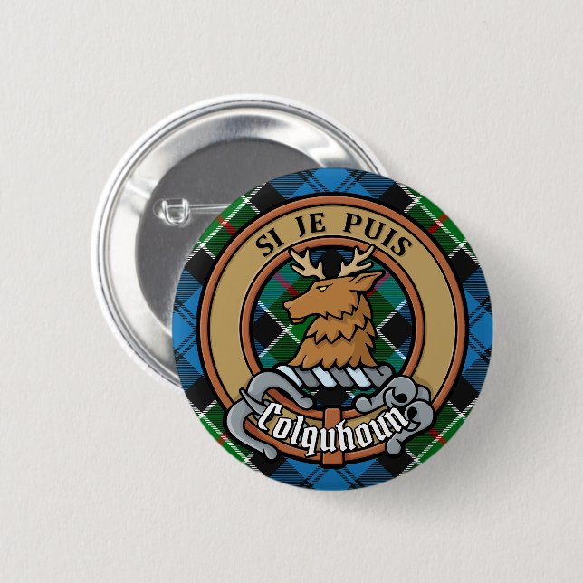 Clan Colquhoun Crest over Tartan Button (Front & Back)