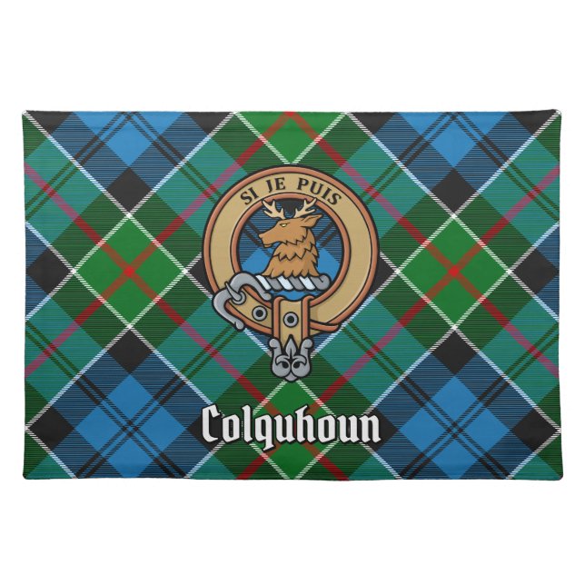 Clan Colquhoun Crest over Tartan Cloth Placemat (Front)