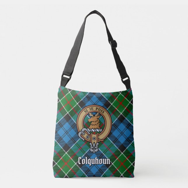Clan Colquhoun Crest over Tartan Crossbody Bag (Front)