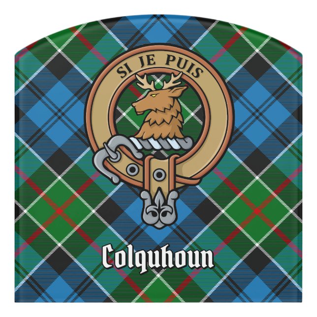 Clan Colquhoun Crest over Tartan Door Sign (Contour Front)