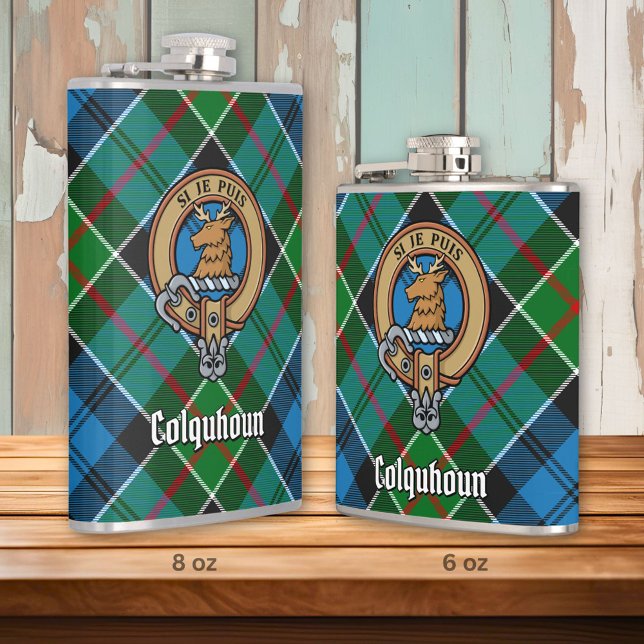 Clan Colquhoun Crest over Tartan Flask (Creator Uploaded)