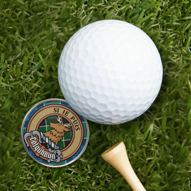 Clan Colquhoun Crest over Tartan Golf Ball Marker (Creator Uploaded)