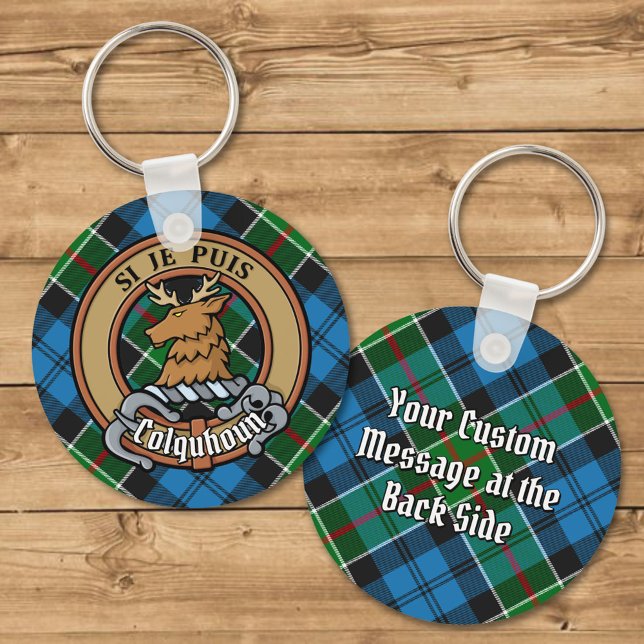 Clan Colquhoun Crest over Tartan Keychain (Creator Uploaded)