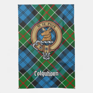Clan Colquhoun Crest over Tartan Kitchen Towel
