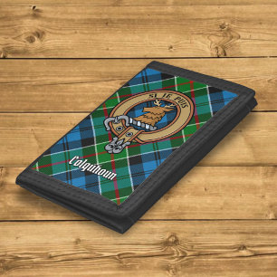 Clan Colquhoun Crest over Tartan Trifold Wallet
