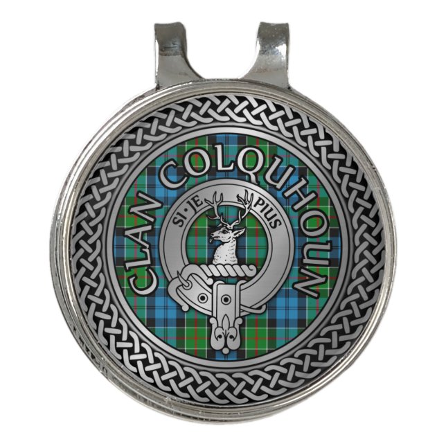 Clan Colquhoun Crest & Tartan Knot Golf Hat Clip (Front)