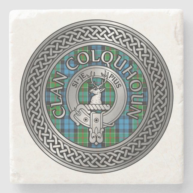 Clan Colquhoun Crest & Tartan Knot Stone Coaster (Front)