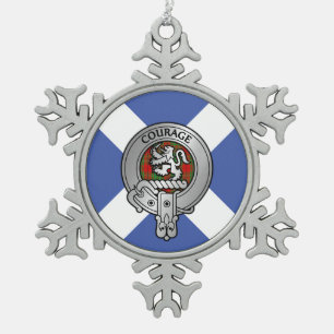 Clan Comyn Cumming Crest & Tartan Snowflake Pewter Christmas Ornament