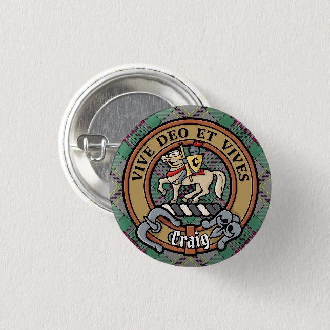 Clan Craig Crest over Tartan Button (Front & Back)