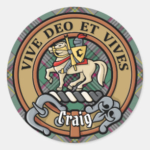 Clan Craig Crest over Tartan Classic Round Sticker